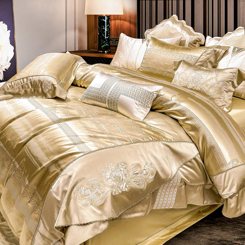 Luxury European Bedding Set Satin Silky Brocade, Egyptian Cotton