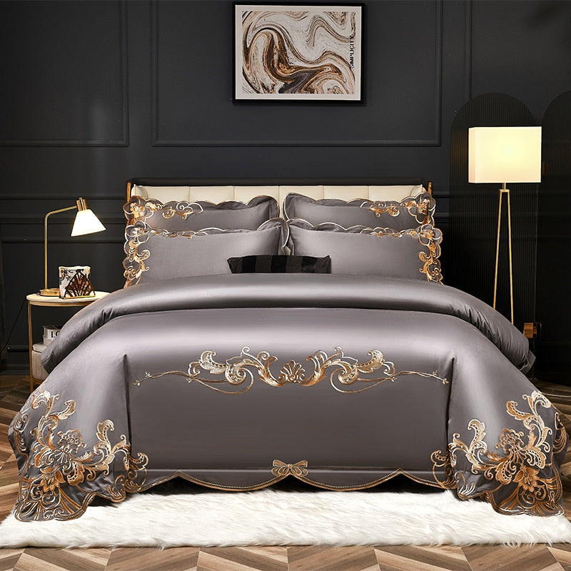 1000 TC Cotton Luxury Embroidery Bedding Set - Pillowcase, Duvet Cover, and Bed Linen Sheet - Double, Queen, and King Size Quilt Covers for Unparalleled Comfort and Elegance!