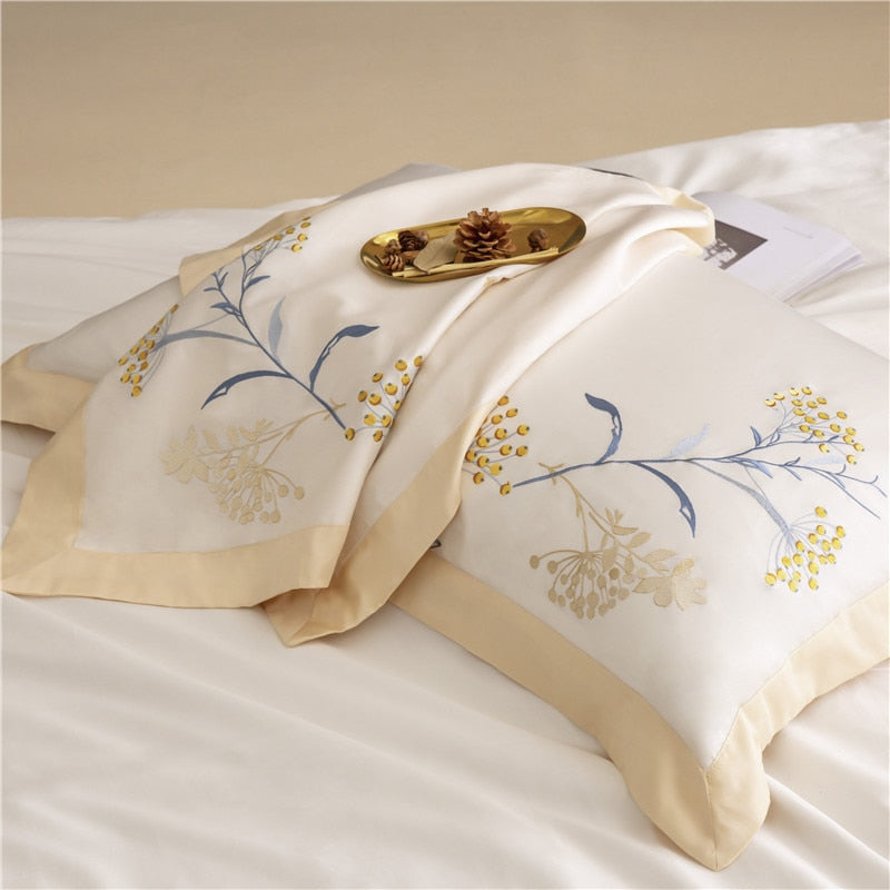 Exquisite 60S Egyptian Cotton Embroidered Bedding Set - King Size Bed Sheet, Pillowcase, and Duvet Cover Set 4pcs - Perfect for Home and Hotel - Elevate Your Sleep Experience!