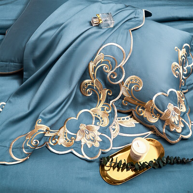 1000 TC Cotton Luxury Embroidery Bedding Set - Pillowcase, Duvet Cover, and Bed Linen Sheet - Double, Queen, and King Size Quilt Covers for Unparalleled Comfort and Elegance!