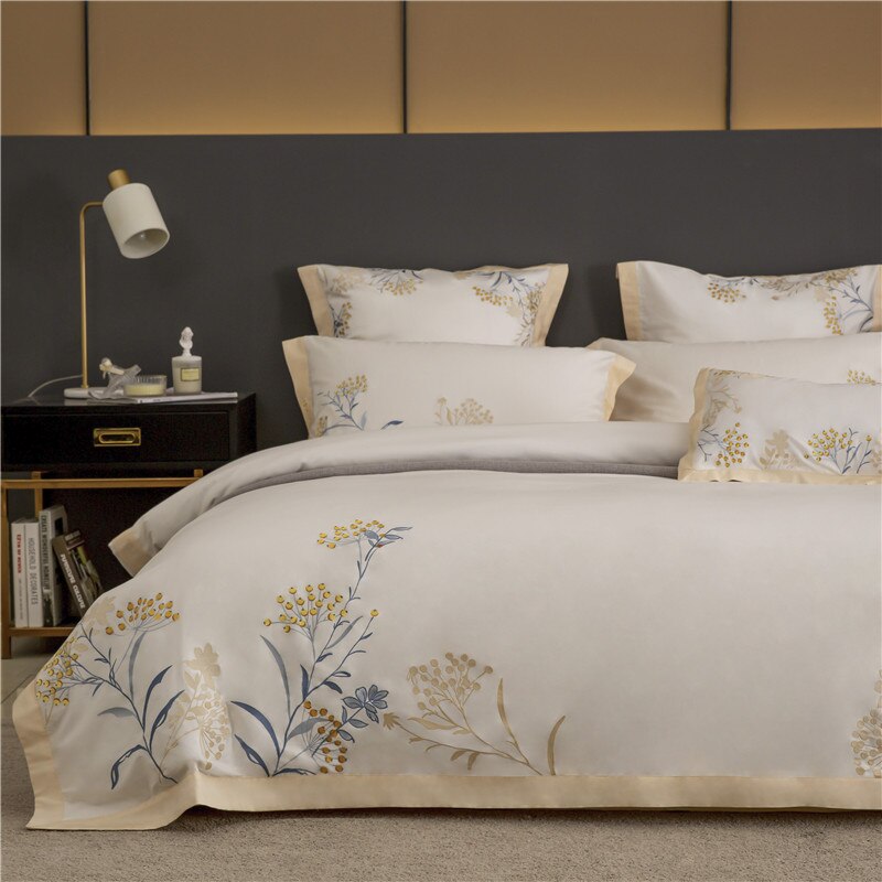 Exquisite 60S Egyptian Cotton Embroidered Bedding Set - King Size Bed Sheet, Pillowcase, and Duvet Cover Set 4pcs - Perfect for Home and Hotel - Elevate Your Sleep Experience!