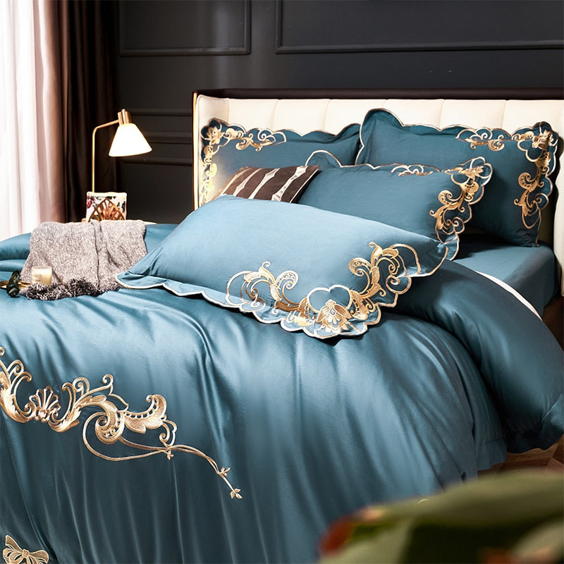1000 TC Cotton Luxury Embroidery Bedding Set - Pillowcase, Duvet Cover, and Bed Linen Sheet - Double, Queen, and King Size Quilt Covers for Unparalleled Comfort and Elegance!