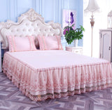 Create a Romantic Oasis with our Bloom Pattern Solid Color Bed Skirt - Non-Slip Dust Ruffle for Queen Size Bedspread - Luxurious Bed Skirt for a Stylish Bedroom