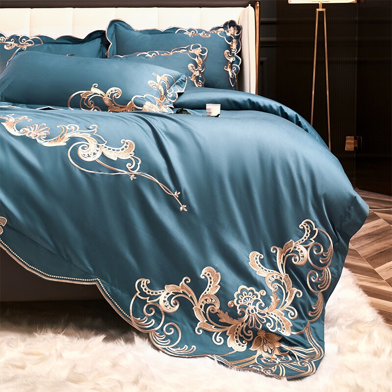 1000 TC Cotton Luxury Embroidery Bedding Set - Pillowcase, Duvet Cover, and Bed Linen Sheet - Double, Queen, and King Size Quilt Covers for Unparalleled Comfort and Elegance!