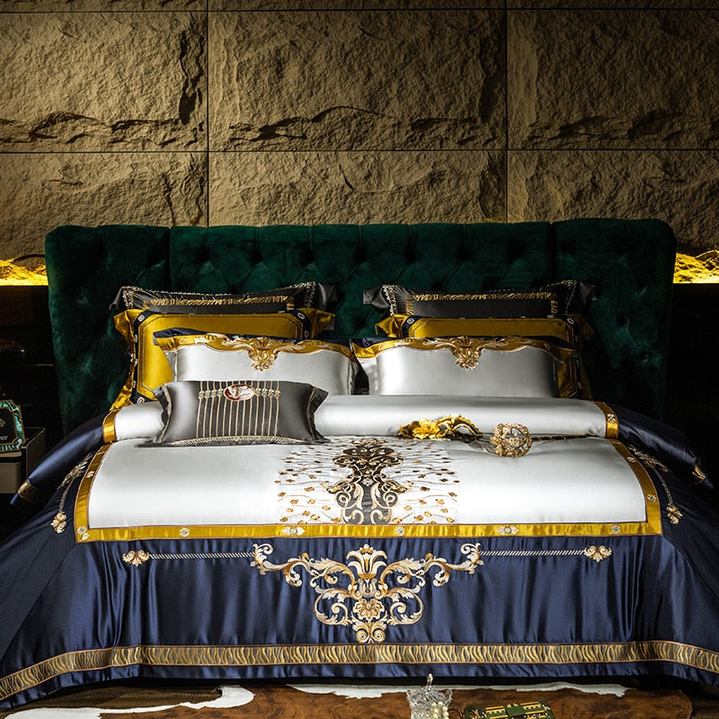 Silkly Comforter Cover Bed Set - 1400TC Cotton Duvet Cover Set with Luxury Embroidery - Exquisite Bedding Set including Bedspread, Flatsheet, and Pillowcase - Available in 4/6/10 Pieces