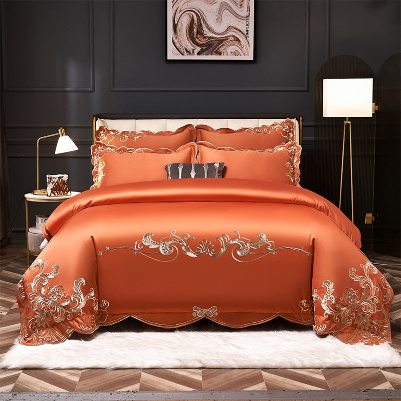 1000 TC Cotton Luxury Embroidery Bedding Set - Pillowcase, Duvet Cover, and Bed Linen Sheet - Double, Queen, and King Size Quilt Covers for Unparalleled Comfort and Elegance!
