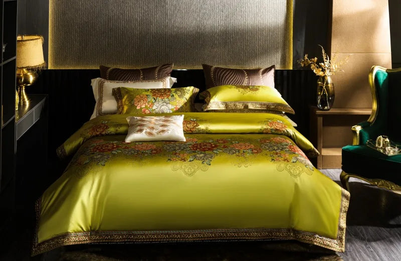 Indulge in Opulence with our High Precision Vintage Jacquard Brocade Egyptian Cotton Luxury Bedding Set – Elegantly Adorned with Peony Flowers: Duvet Cover, Bed Sheet, and Bedspread