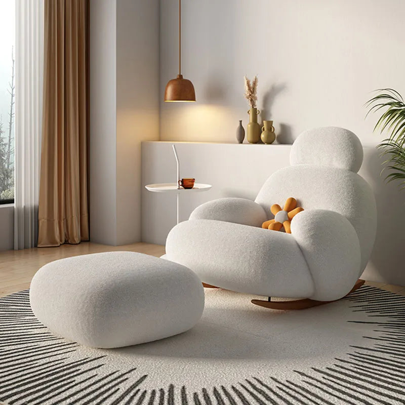 Experience the Height of Comfort with Our Fluffy White Living Room Chair – A Modern and Cute Floor Ergonomic Lounge Recliner, Elevating Your Meuble Salon with Cozy and Stylish Home Furniture Bliss
