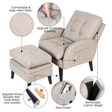 Enhance Your Living Room with our Adjustable Accent Chair with Footrest Storage, Side Pocket, and Reclining Backrest: The Perfect Lounge Chair for Stylish and Organized Living!