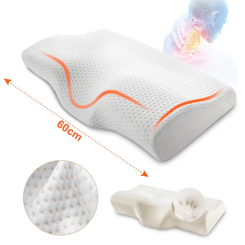 Experience Ultimate Comfort with our Orthopedic 60x35cm Memory Sleeping Pillows in a Butterfly Shape, Expertly Engineered to Relax and Support the Cervical Region for Unparalleled Restful Nights of Serenity and Well-Being