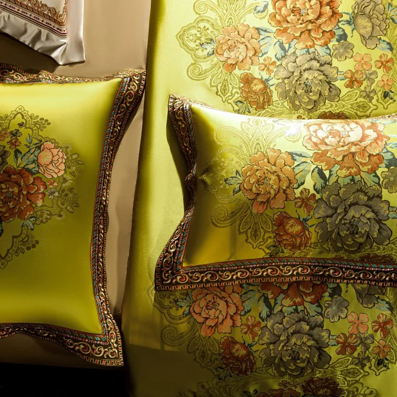 Indulge in Opulence with our High Precision Vintage Jacquard Brocade Egyptian Cotton Luxury Bedding Set – Elegantly Adorned with Peony Flowers: Duvet Cover, Bed Sheet, and Bedspread