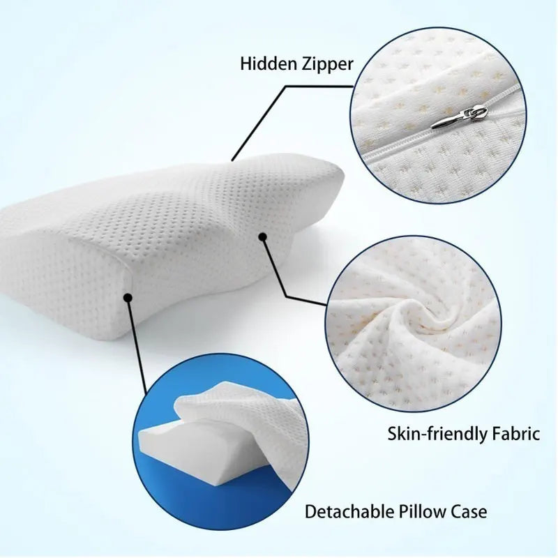 Experience Ultimate Comfort with our Orthopedic 60x35cm Memory Sleeping Pillows in a Butterfly Shape, Expertly Engineered to Relax and Support the Cervical Region for Unparalleled Restful Nights of Serenity and Well-Being