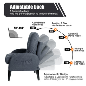 Enhance Your Living Room with our Adjustable Accent Chair with Footrest Storage, Side Pocket, and Reclining Backrest: The Perfect Lounge Chair for Stylish and Organized Living!