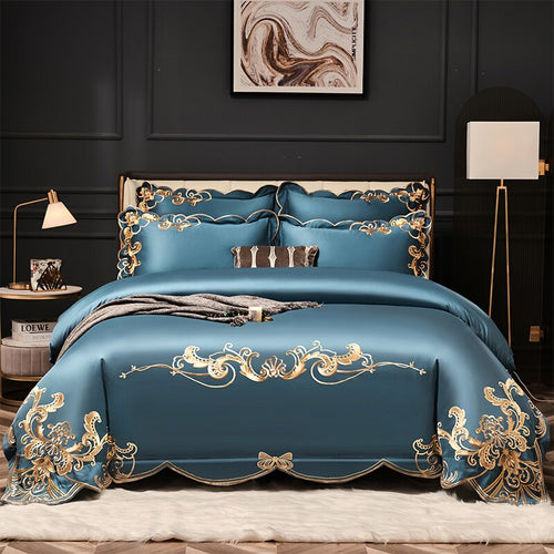 1000 TC Cotton Luxury Embroidery Bedding Set - Pillowcase, Duvet Cover, and Bed Linen Sheet - Double, Queen, and King Size Quilt Covers for Unparalleled Comfort and Elegance!