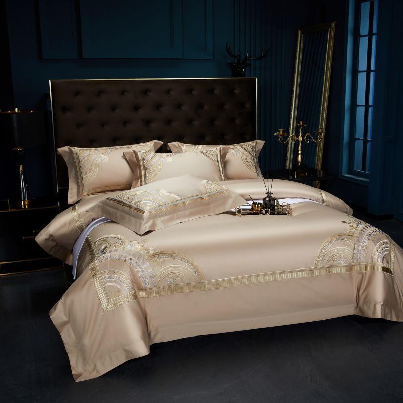 Vintage Luxury Gold Embroidery Bedding set 1200TC Egyptian Cotton Soft Duvet Cover Bed Sheet Pillowcases Double Queen King 4Pcs.