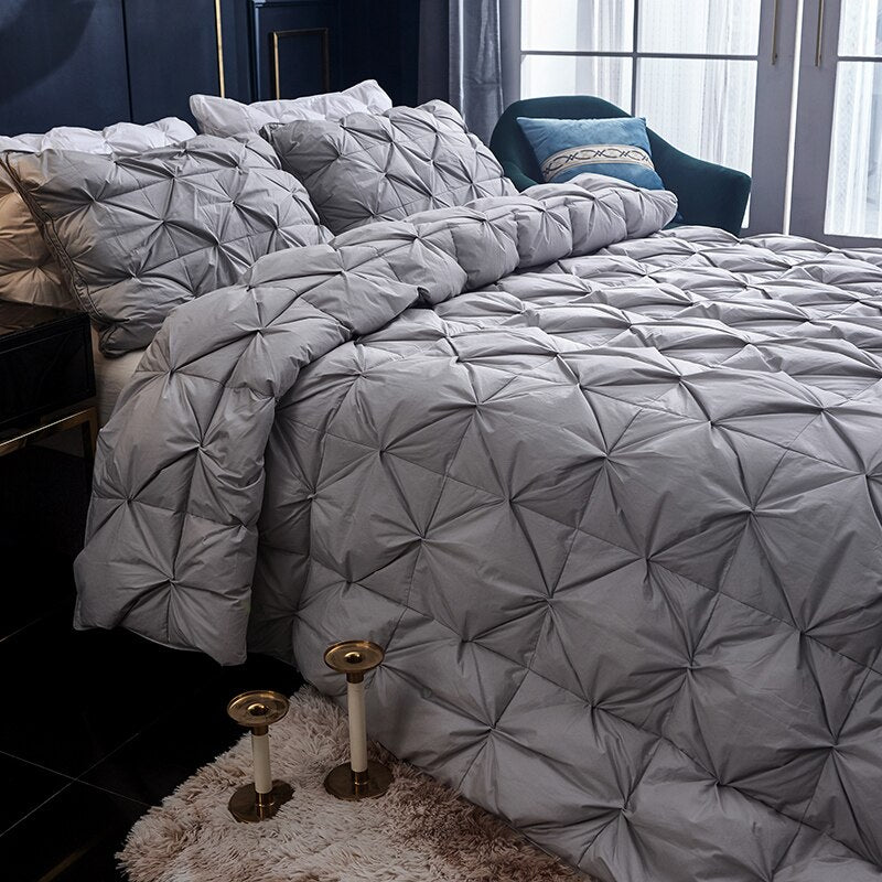 NEW Luxury White Goose Down Comforter Heavyweight Duvet - Double Bed Blanket Filler, Solid Color, Queen Size, Warm and Soft, Pinch Pleated Quilts for a Cozy Sleep Experience