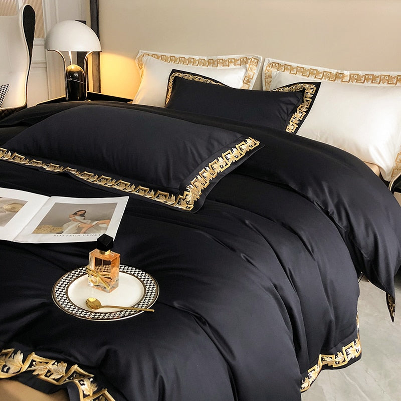 Egyptian Cotton Gold Embroidery Bedding Set - Soft, Elegant