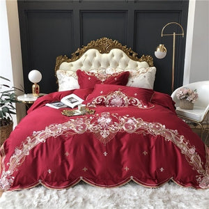 NEW Indulge in Luxury with our 100S Egyptian Cotton Flowers Embroidery Bedding Set - Includes Duvet Cover, Pillowcases, and Fitted Sheet for the Ultimate Comfort and Style Upgrade in Your Bedroom