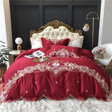 NEW Indulge in Luxury with our 100S Egyptian Cotton Flowers Embroidery Bedding Set - Includes Duvet Cover, Pillowcases, and Fitted Sheet for the Ultimate Comfort and Style Upgrade in Your Bedroom