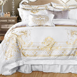 White Egyptian Cotton Bedding Set US King Queen Size Golden Embroidery Bedding Super Soft Bed Sheet Set