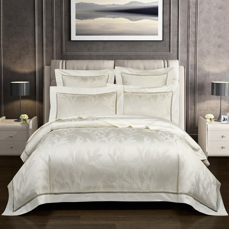 NEW Indulge in Unmatched Comfort with the 1000 Thread Count Exclusive Luxury Jacquard Cotton Bedding Set - Includes Duvet Cover, Flat Sheet, and Pillowcases