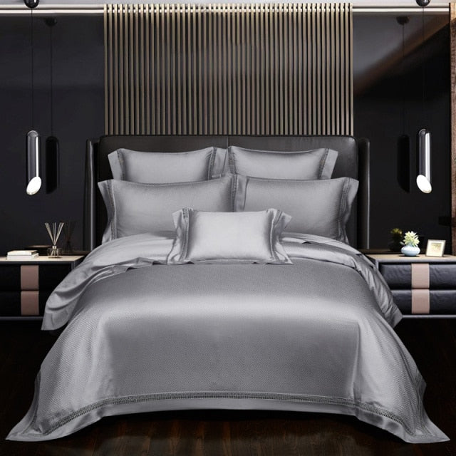 NEW Indulge in Unmatched Comfort with the 1000 Thread Count Exclusive Luxury Jacquard Cotton Bedding Set - Includes Duvet Cover, Flat Sheet, and Pillowcases