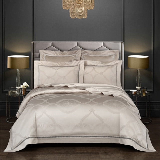 NEW Indulge in Unmatched Comfort with the 1000 Thread Count Exclusive Luxury Jacquard Cotton Bedding Set - Includes Duvet Cover, Flat Sheet, and Pillowcases