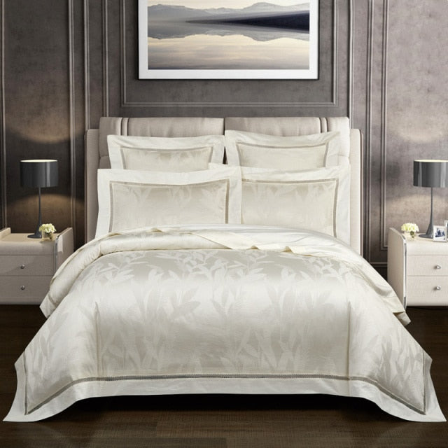 NEW Indulge in Unmatched Comfort with the 1000 Thread Count Exclusive Luxury Jacquard Cotton Bedding Set - Includes Duvet Cover, Flat Sheet, and Pillowcases