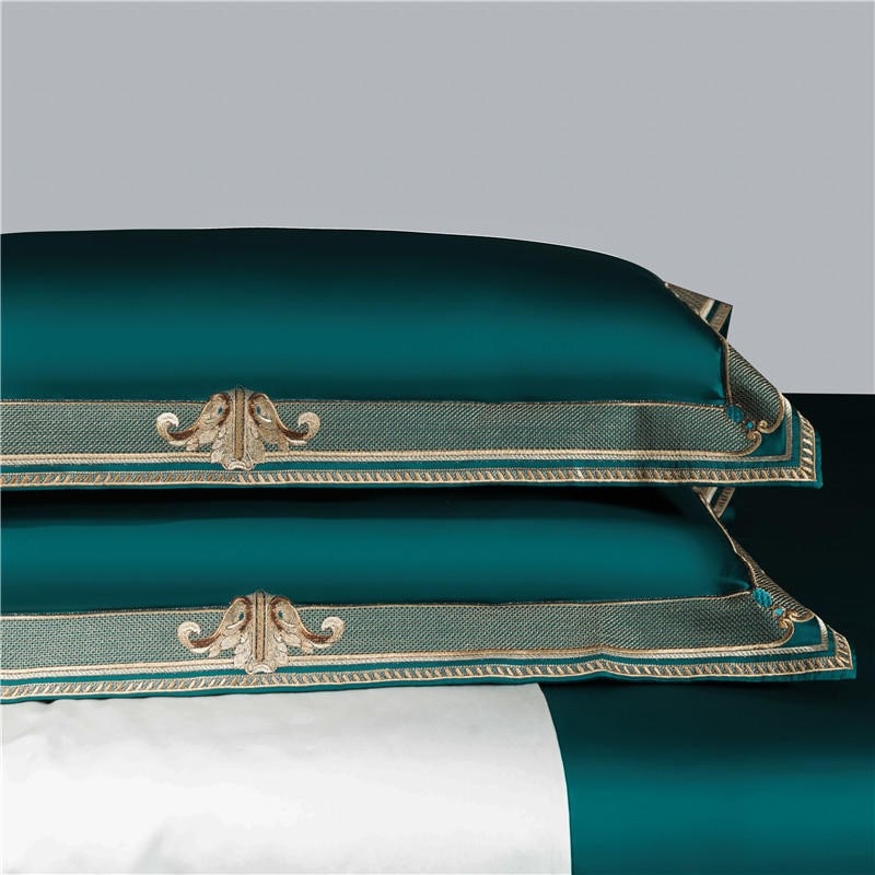 Royal Emerald Premium High End 1000 Thread Count Egyptian Cotton 4Pcs Queen/King Bedding Set Embroidery Duvet cover 1 Bed Sheet 2 Pillowcases