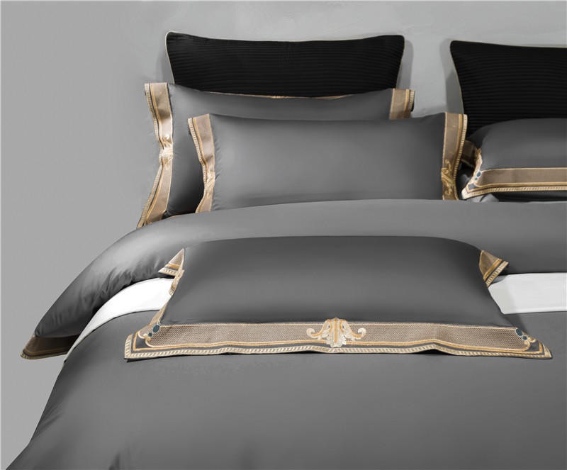 Royal Silver Premium High End 1000 Thread Count Egyptian Cotton 4/6Pcs Queen/King Bedding Set Embroidery Duvet cover 1 Bed Sheet 2 Pillowcases