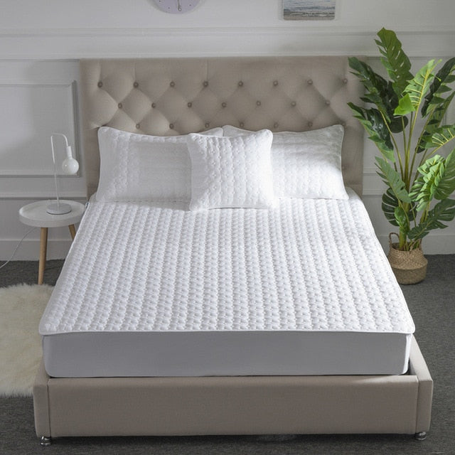 Washable Bed Cover Queen/King Size Breathable Solid Color Mattress Cover Embossed Quilted Mattress Protector