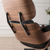 NEW Modern Lounge Chair & Ottoman - Black Walnut Wood, Real Leather, Heavy Duty Base Support Recliner