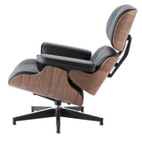 NEW Modern Lounge Chair & Ottoman - Black Walnut Wood, Real Leather, Heavy Duty Base Support Recliner