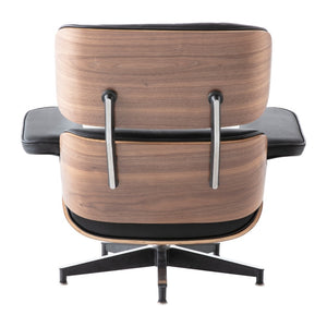 NEW Modern Lounge Chair & Ottoman - Black Walnut Wood, Real Leather, Heavy Duty Base Support Recliner