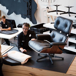 NEW Modern Lounge Chair & Ottoman - Black Walnut Wood, Real Leather, Heavy Duty Base Support Recliner