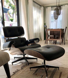 NEW Modern Lounge Chair & Ottoman - Black Walnut Wood, Real Leather, Heavy Duty Base Support Recliner
