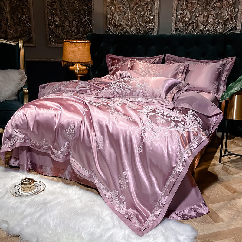 Luxury Pink Cotton Satin Jacquard Bedding Set - King & Queen Sizes – Goods  And Beds