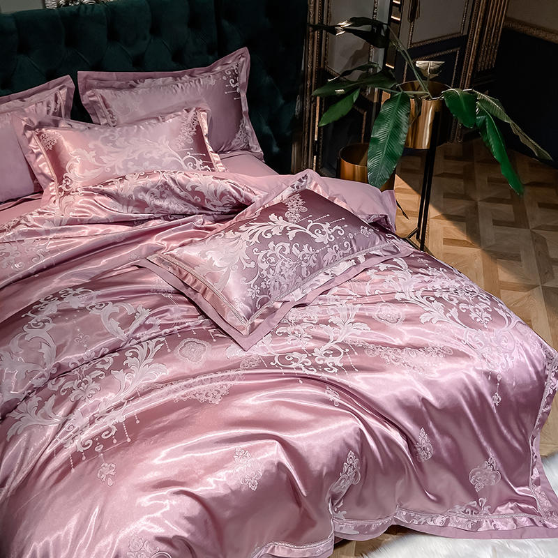 Luxury Pink Cotton Satin Jacquard Bedding Set - King & Queen Sizes – Goods  And Beds