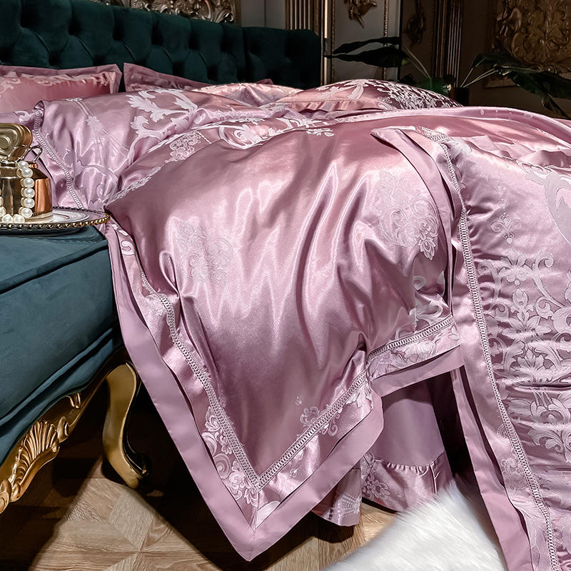 Luxury Pink Cotton Satin Jacquard Bedding Set - King & Queen Sizes – Goods  And Beds