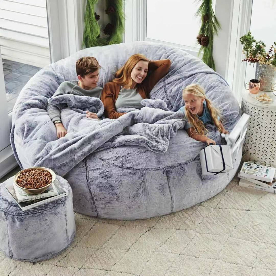 Amazon.com: EKWQ 7ft Bean Bag Chair Cover(it was only a cover, not a full bean  bag.Durable Comfortable Chair PV Fur Bean Bag Sofas Faux Fur Sofa Living  Room Sofa Bed Large Bean