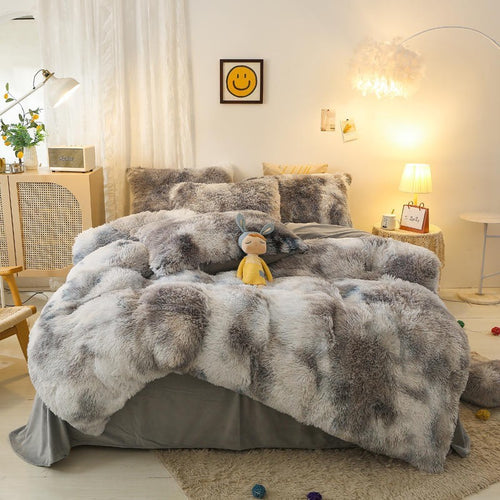 NEW Upgrade Your Bedroom with Style: Gradient Color Plush Shaggy 4-Pc Bedding Set - Twin, Double, Queen, King Sizes