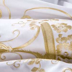 White Egyptian Cotton Bedding Set US King Queen Size Golden Embroidery Bedding Super Soft Bed Sheet Set