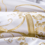 White Egyptian Cotton Bedding Set US King Queen Size Golden Embroidery Bedding Super Soft Bed Sheet Set