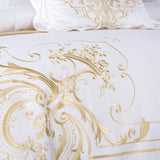 White Egyptian Cotton Bedding Set US King Queen Size Golden Embroidery Bedding Super Soft Bed Sheet Set
