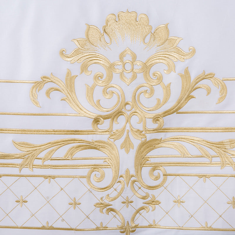 White Egyptian Cotton Bedding Set US King Queen Size Golden Embroidery Bedding Super Soft Bed Sheet Set