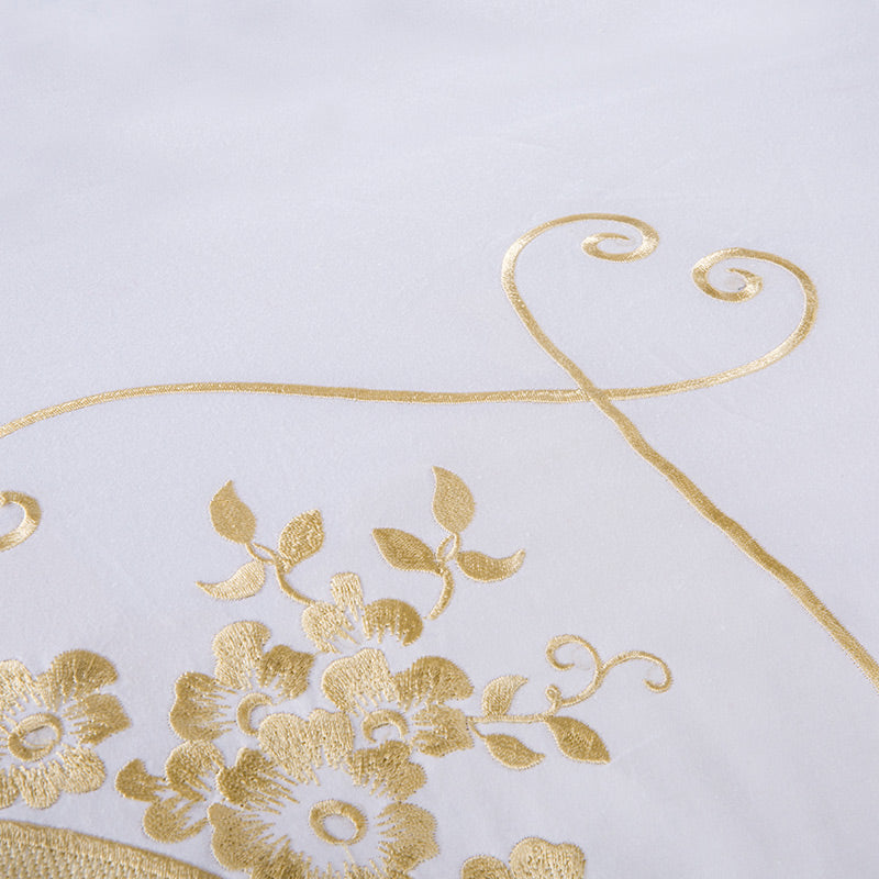 White Egyptian Cotton Bedding Set US King Queen Size Golden Embroidery Bedding Super Soft Bed Sheet Set