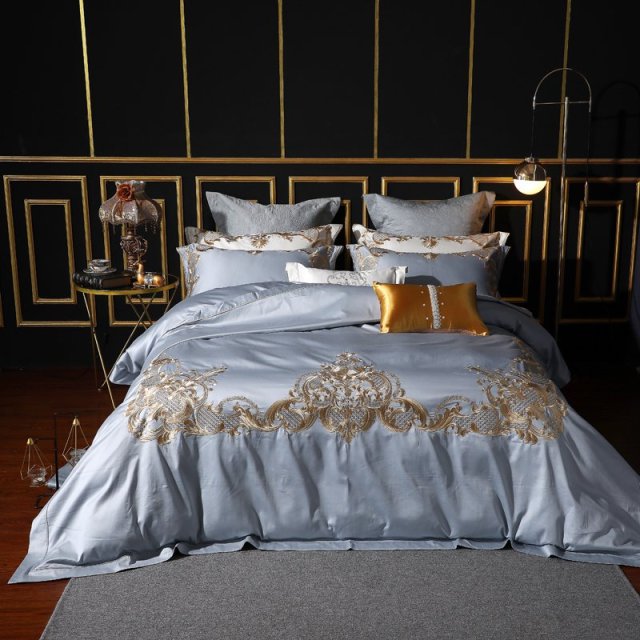 Luxury Bedding Set 100% Egyptian Cotton Lace Embroidery Duvet Cover Elastic  Band Bed Sheet Flat Sheet Pillowcase Soft Bed Sets