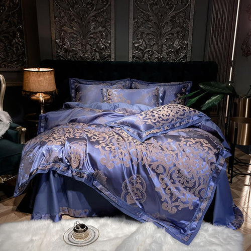 NEW 100% Cotton Satin Luxury Jacquard Purple Bedding Set - Sleep in Comfort and Style with the Softest Satin Duvet Cover for Double, Queen, King Sized Beds